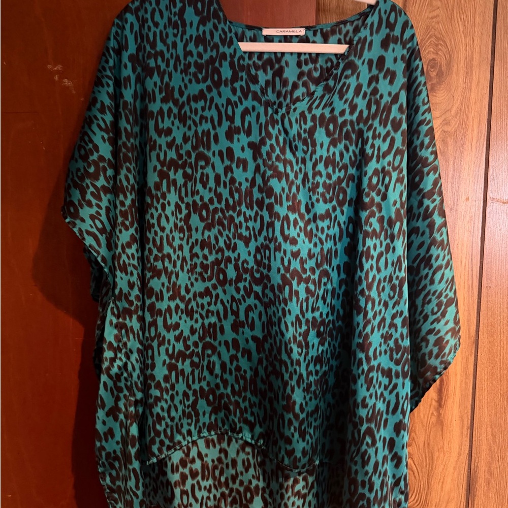 Chic Teal and Black Animal Print Tunic